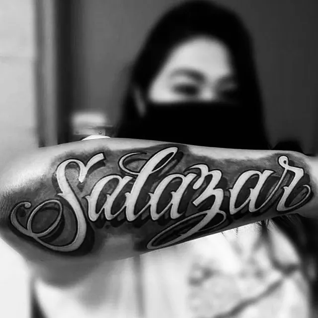 Black and grey script lettering tattoo — WA Tattoo, Las Vegas