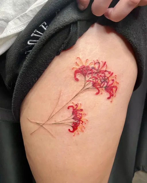 Red spider lily color tattoo — WA Tattoo Las Vegas