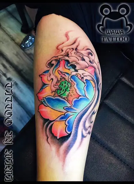Color peony watercolor tattoo — WA Tattoo, Las Vegas