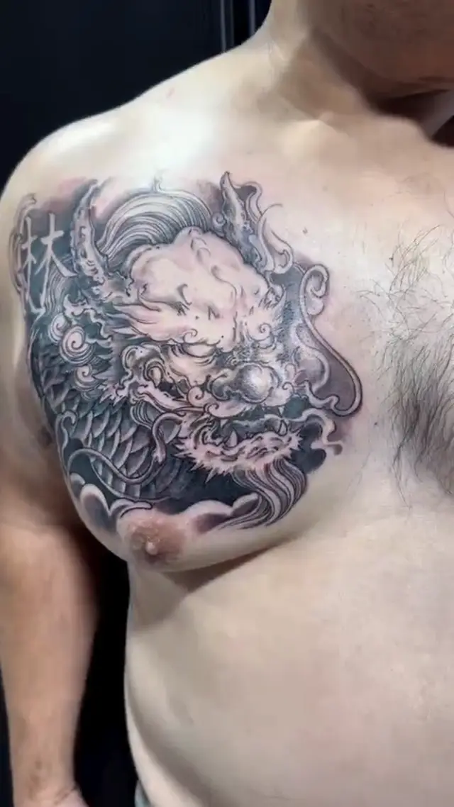 Japanese dragon chest tattoo, motion — WA Tattoo Las Vegas