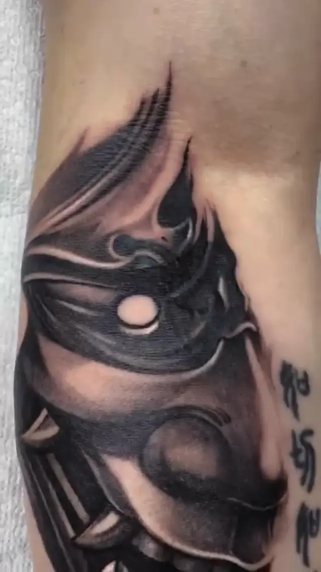Black and grey hannya / samurai tattoo, motion — WA Tattoo Las Vegas