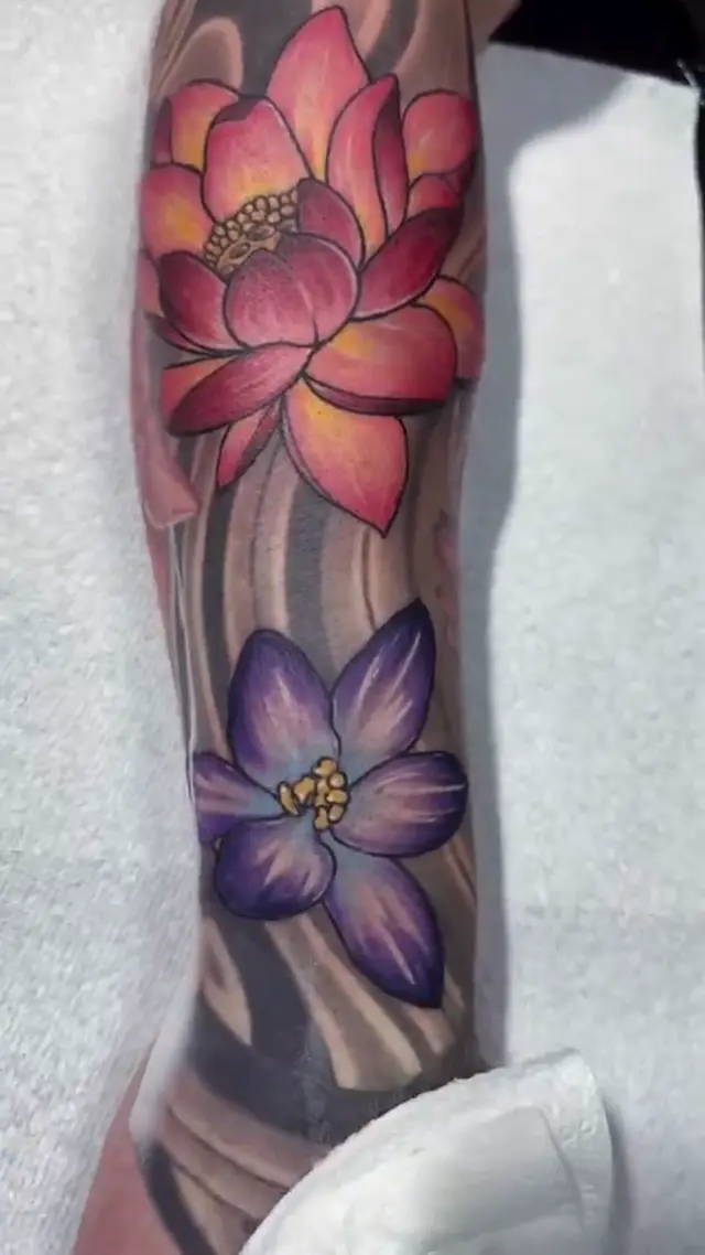 Color lotus sleeve tattoo, motion — WA Tattoo Las Vegas